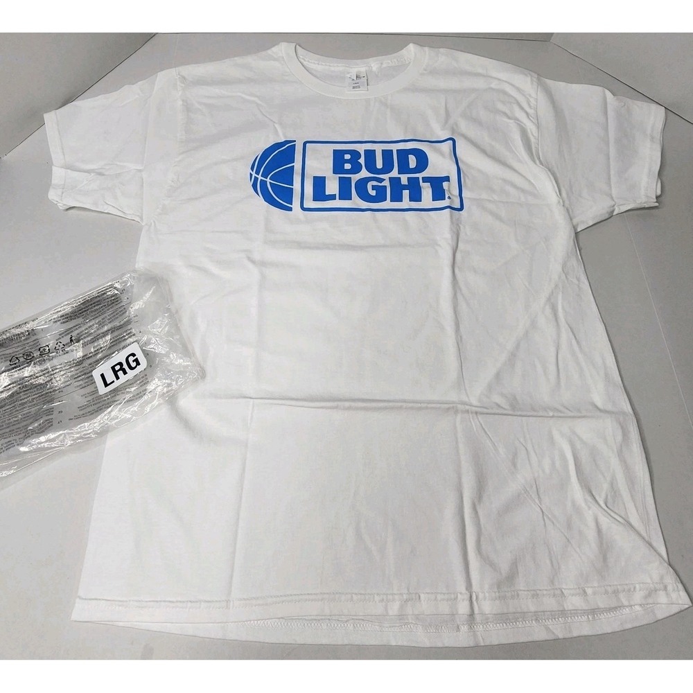 Bud Light Beer Promo Men's White LRG T-Shirt New Hanes Authentic-T 100% Cotton